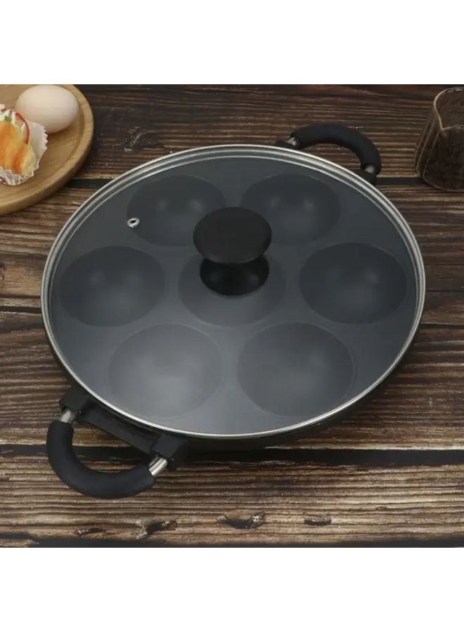 Black Seven Hole Non Stick Skillet With Lid For Takoyaki Pancakes And Eggs - Image 2